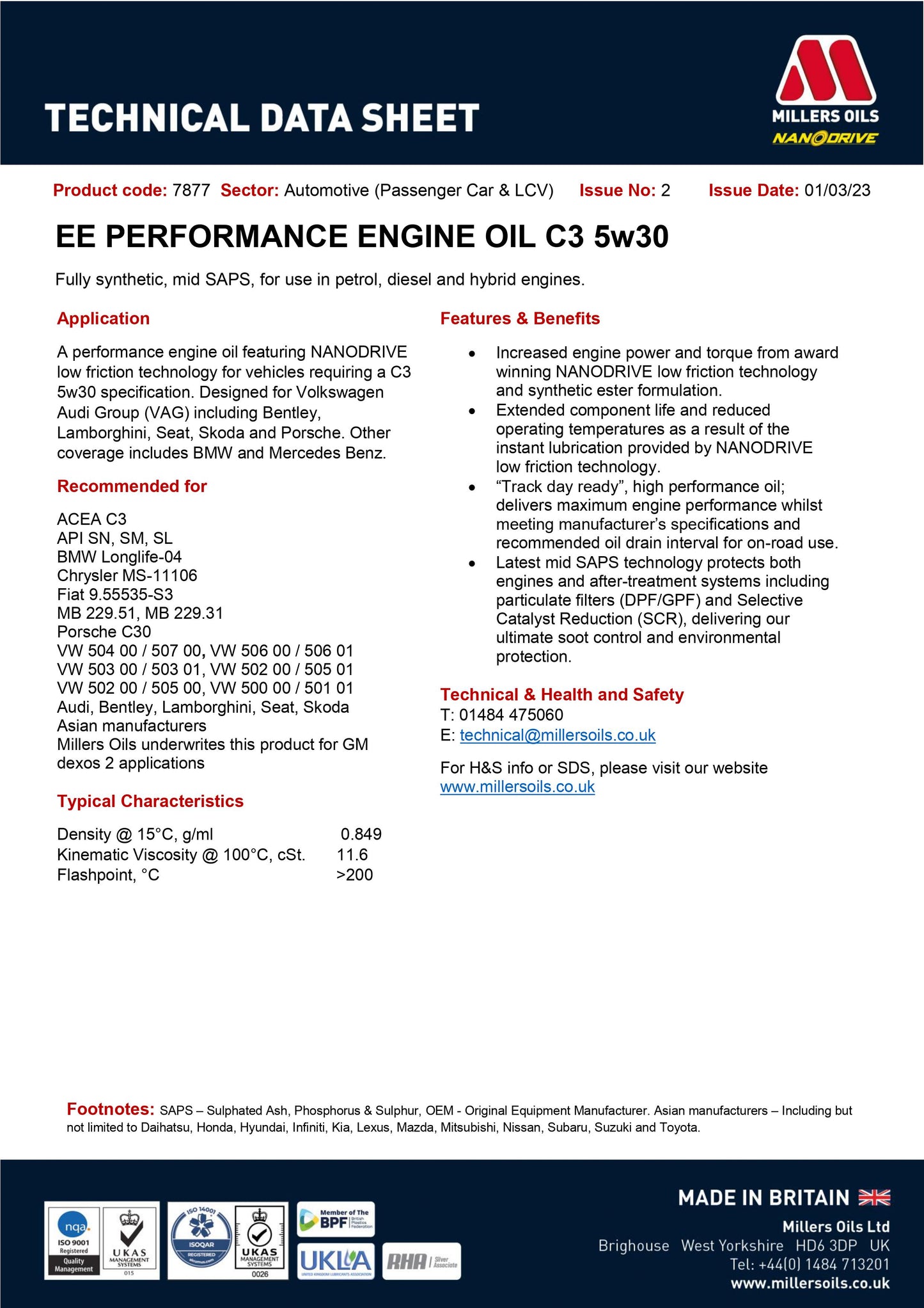 ÓLEO MOTOR EE PERFORMANCE C3 5W30