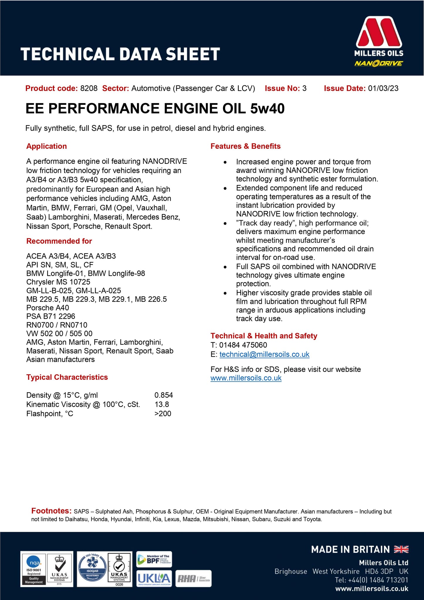 ÓLEO DE MOTOR EE PERFORMANCE 5w40