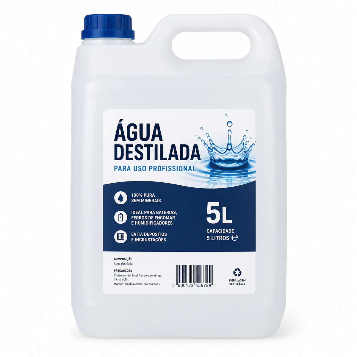 Água Destilada 5 Litros para Aplicações Técnicas