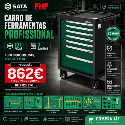 CARRO DE FERRAMENTAS PROFISSIONAL 171 PCS. SATA